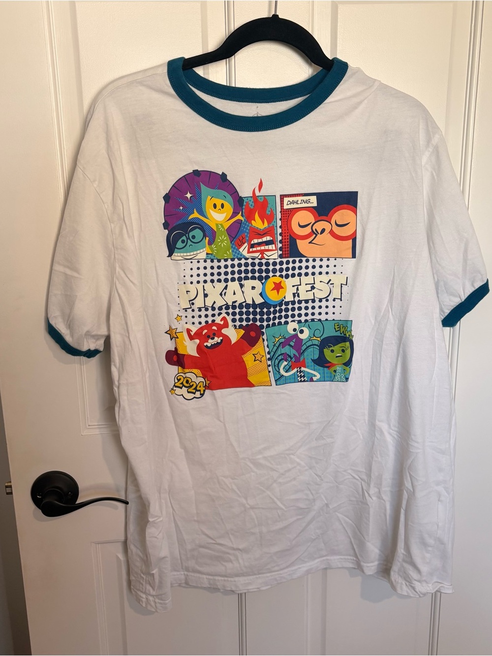 Pixar Fest Disney T Shirt White and Blue top Disneyland Disney Parks Size XL